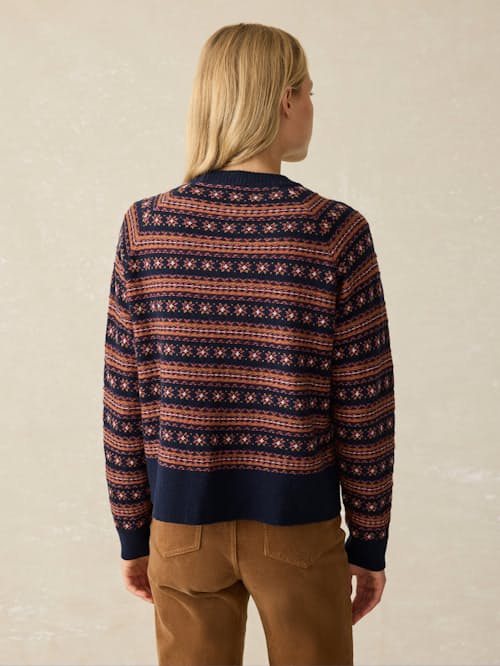 on model image of Women's Highland Fair Isle Cardigan