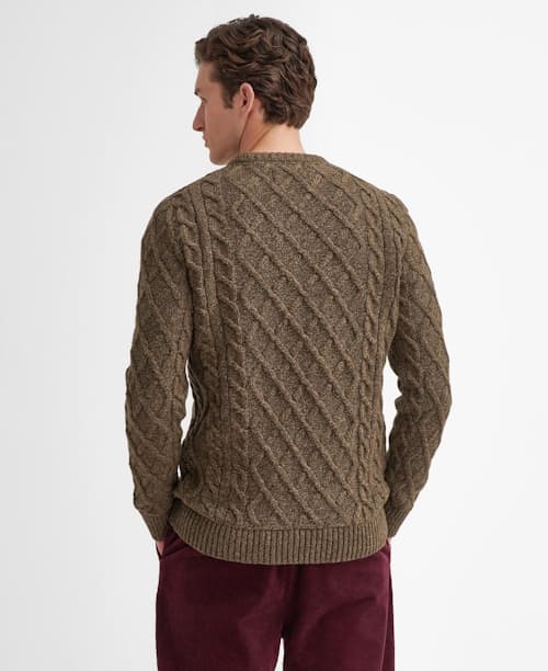 on model image of Stowford Cable Knit Crew Sweater