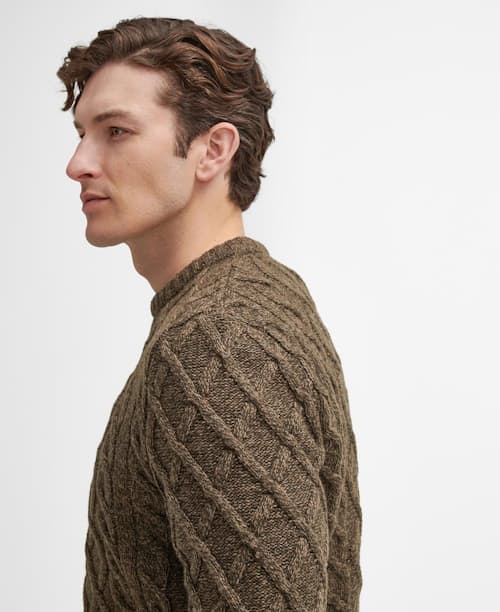 on model image of Stowford Cable Knit Crew Sweater