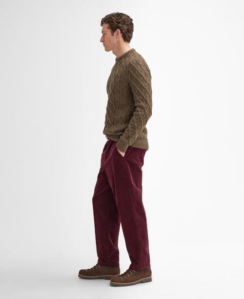 on model image of Stowford Cable Knit Crew Sweater