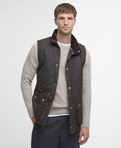 on model image of Westmoreland Waxed Vest