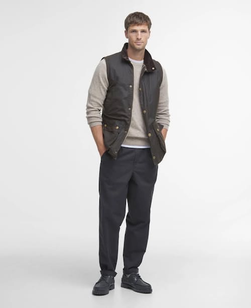 on model image of Westmoreland Waxed Vest