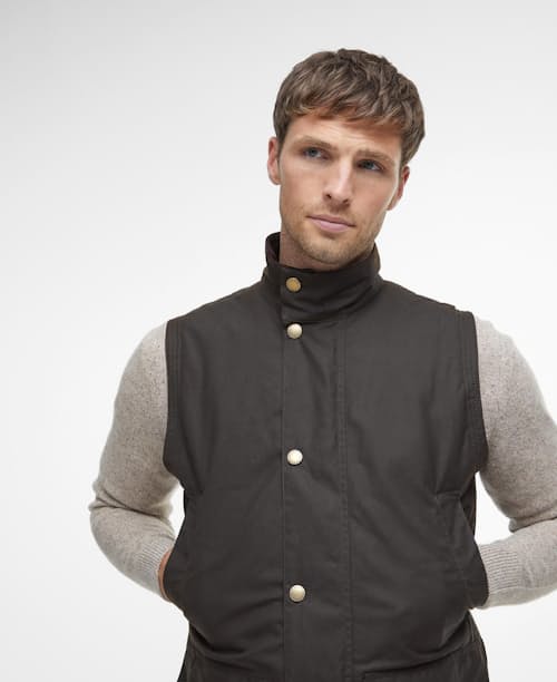 on model image of Westmoreland Waxed Vest