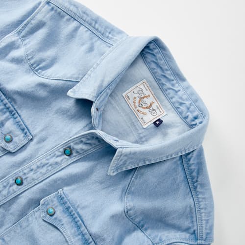 laydown detail image of Modern Western Pearlsnap Selvedge Denim Shirt