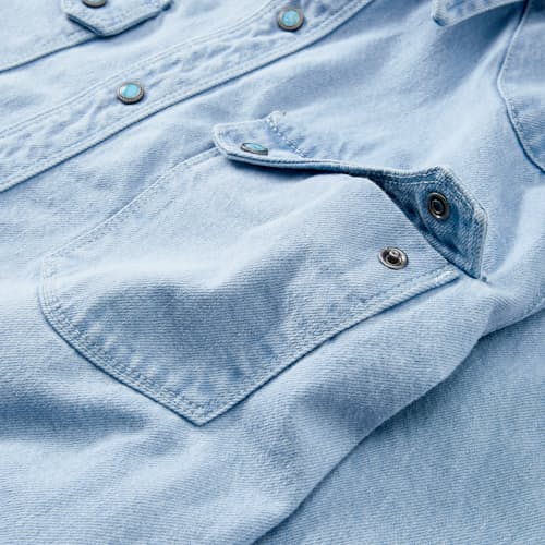 laydown detail image of Modern Western Pearlsnap Selvedge Denim Shirt