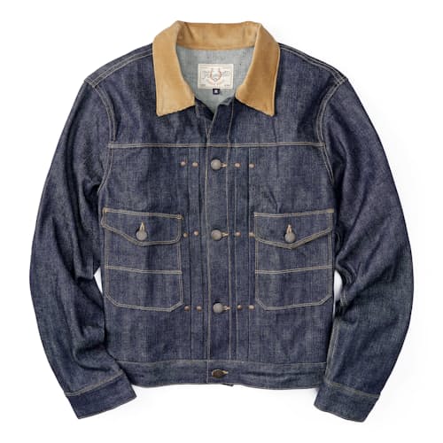 laydown image of RJ-3 Japanese Selvedge Denim Trucker Jacket