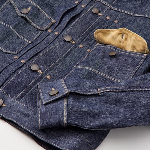 laydown detail image of RJ-3 Japanese Selvedge Denim Trucker Jacket