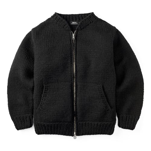 laydown image of Handknit Cowichan Bomber Sweater