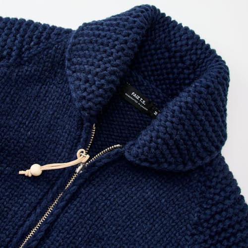 laydown detail image of Handknit Cowichan Heavyweight Moto Knit Sweater