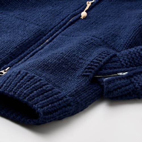 laydown detail image of Handknit Cowichan Heavyweight Moto Knit Sweater