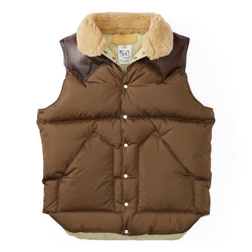 laydown image of Heritage Sherpa Collar Christy Down Insulated Puffer Vest - Exclusive