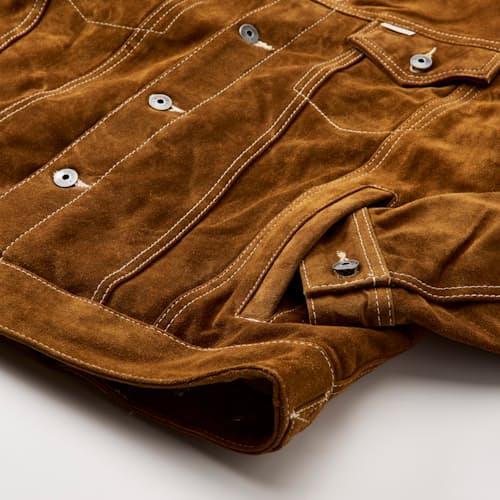 laydown detail image of Open Road Suede Trucker Jacket