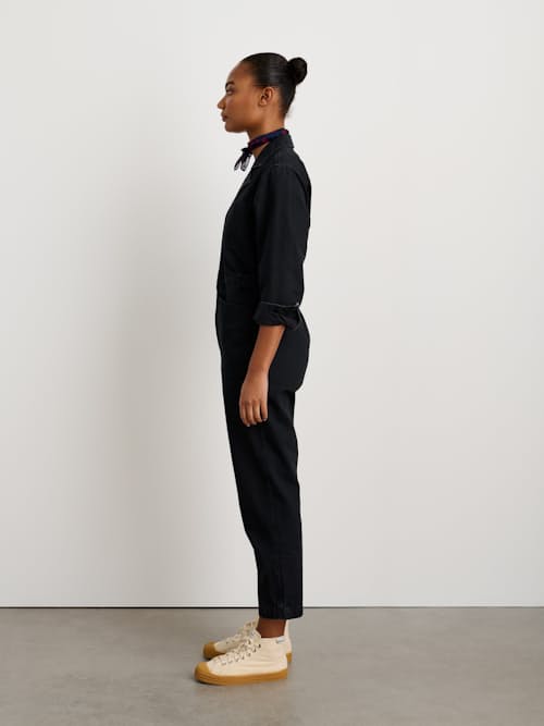 on model image of Women's Zip Jumpsuit in Herringbone