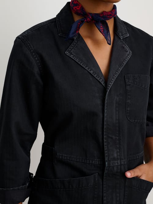 on model image of Women's Zip Jumpsuit in Herringbone
