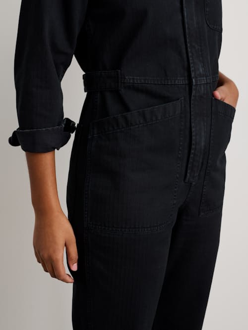 on model image of Women's Zip Jumpsuit in Herringbone