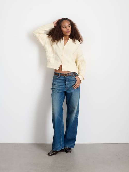 on model image of Women's Cable Knit Nico Chunky Cardigan
