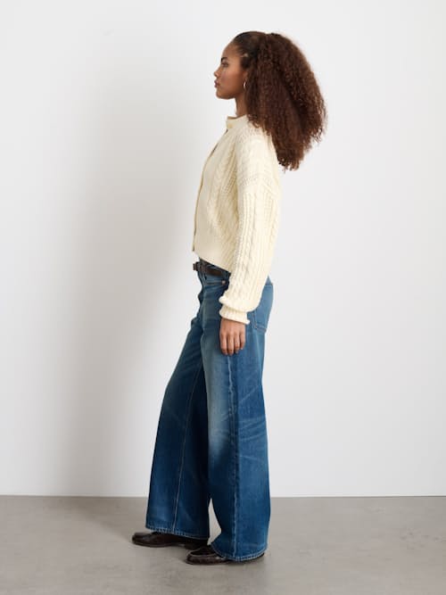 on model image of Women's Cable Knit Nico Chunky Cardigan