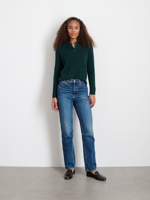 on model image of Women's Cashmere Alice Polo Sweater