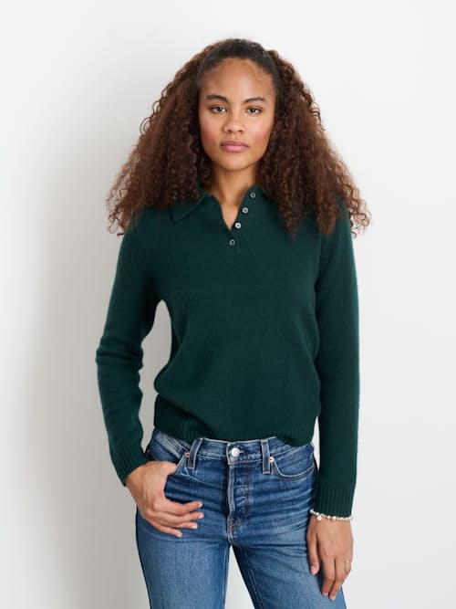 on model image of Women's Cashmere Alice Polo Sweater