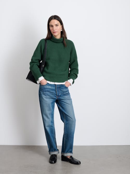 on model image of Women's Cotton Cashmere Nora Turtleneck