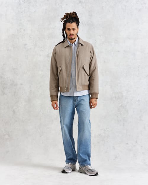 on model image of Knoll Melton Wool Bomber Jacket