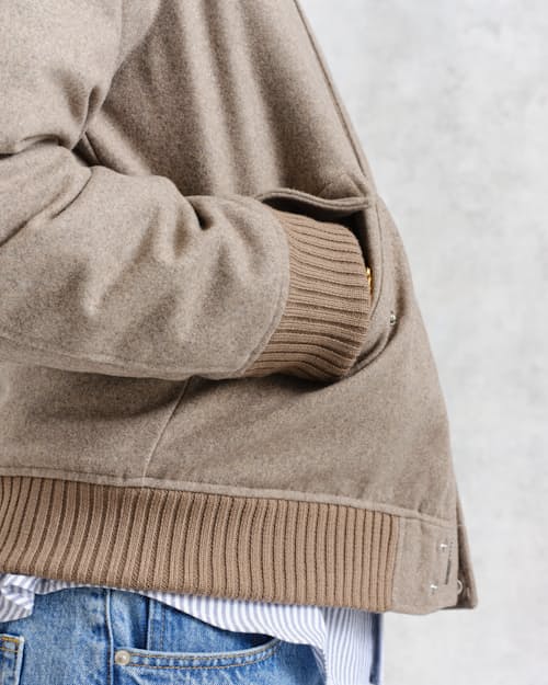 on model image of Knoll Melton Wool Bomber Jacket