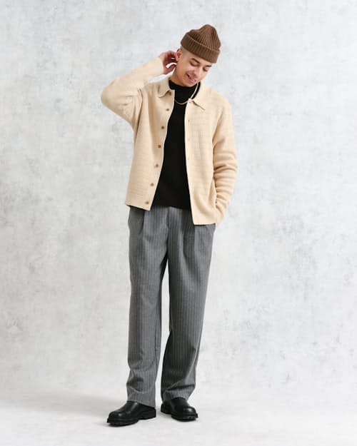 on model image of Tristan Cable Stitch Sweater Polo