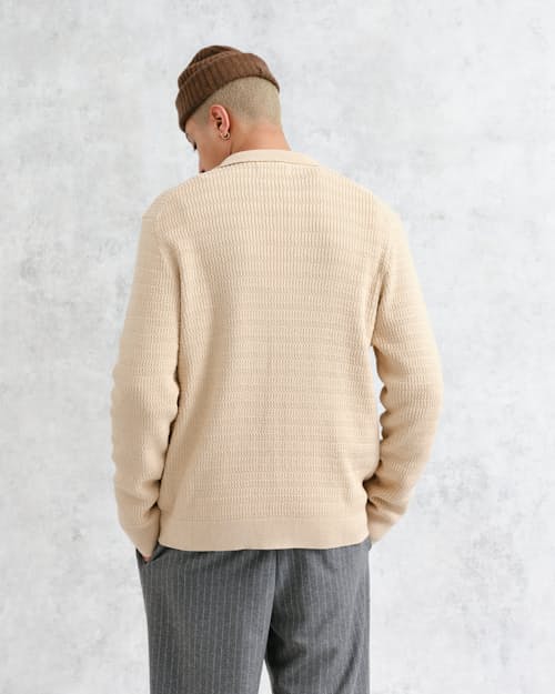on model image of Tristan Cable Stitch Sweater Polo