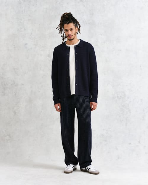 on model image of Tristan Cable Stitch Sweater Polo