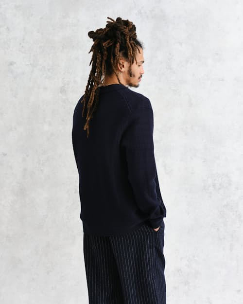 on model image of Tristan Cable Stitch Sweater Polo