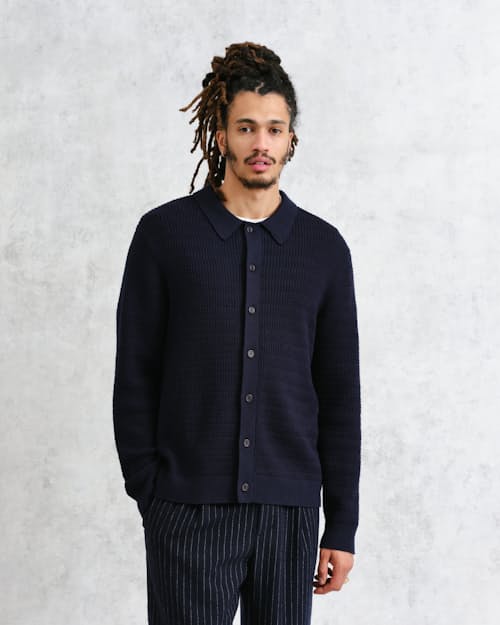 on model image of Tristan Cable Stitch Sweater Polo