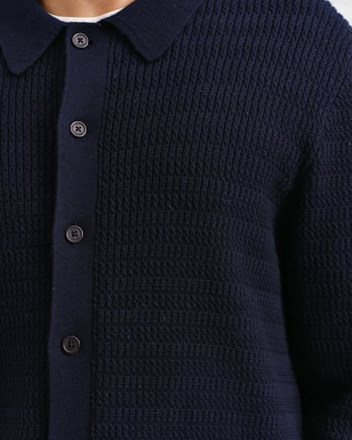 on model image of Tristan Cable Stitch Sweater Polo