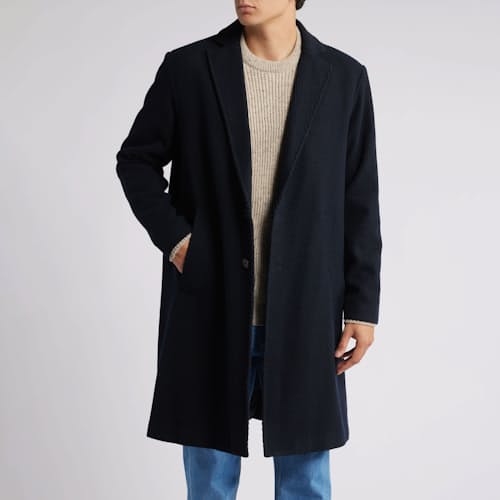 on model image of Sasso Wool Twill Topcoat