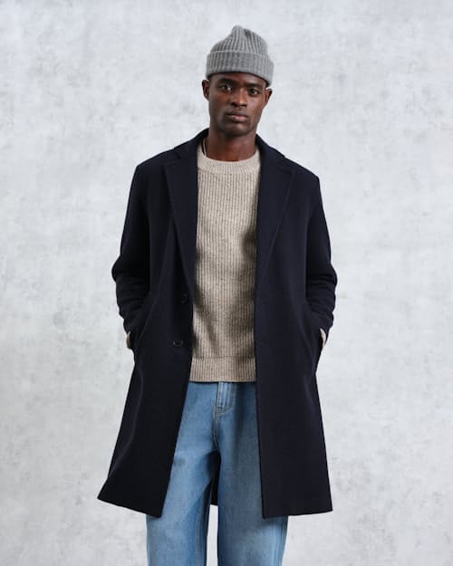 on model image of Sasso Wool Twill Topcoat