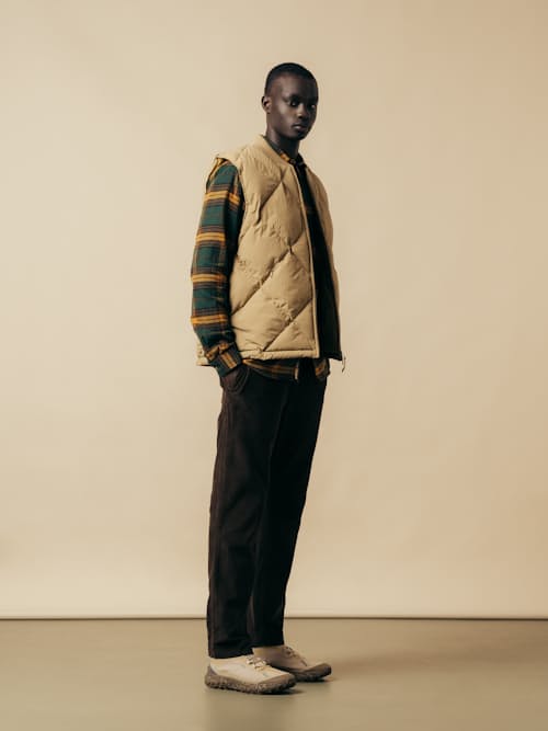 on model image of Linton Padded Recycled Down Vest