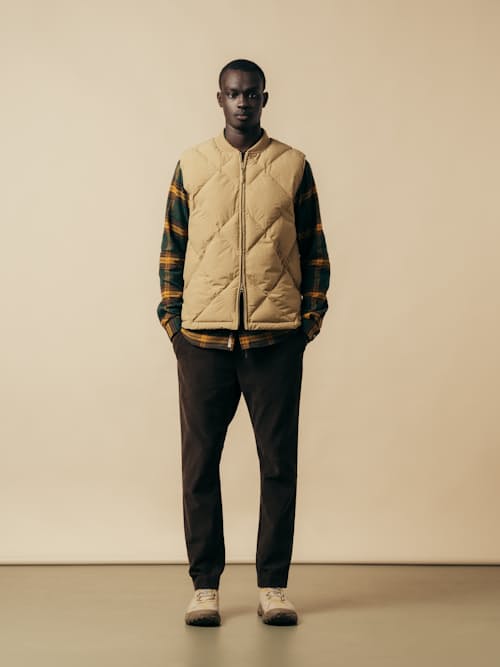 on model image of Linton Padded Recycled Down Vest