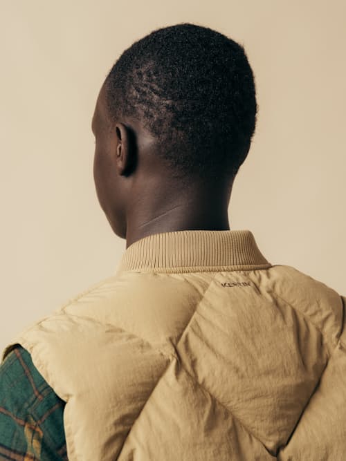 on model image of Linton Padded Recycled Down Vest