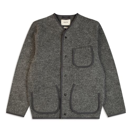 laydown image of Neist Italian Wool Fleece Cardigan