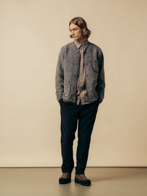 lifestyle image of Neist Italian Wool Fleece Cardigan