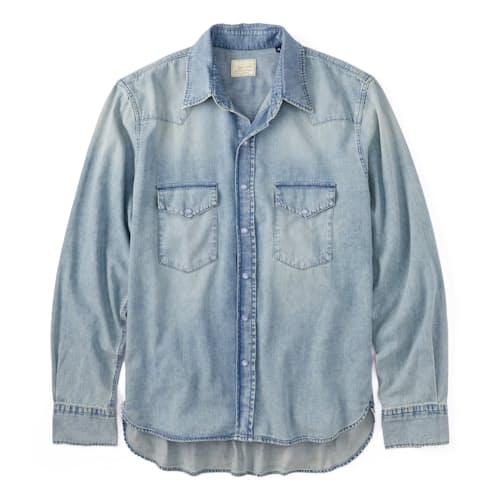 laydown image of Washed Denim Pearlsnap Shirt