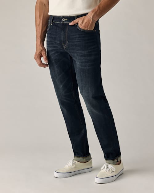 on model image of Stretch Selvedge Denim - HB Athletic Tapered
