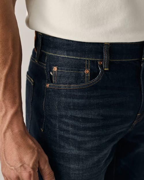 on model image of Stretch Selvedge Denim - HB Athletic Tapered