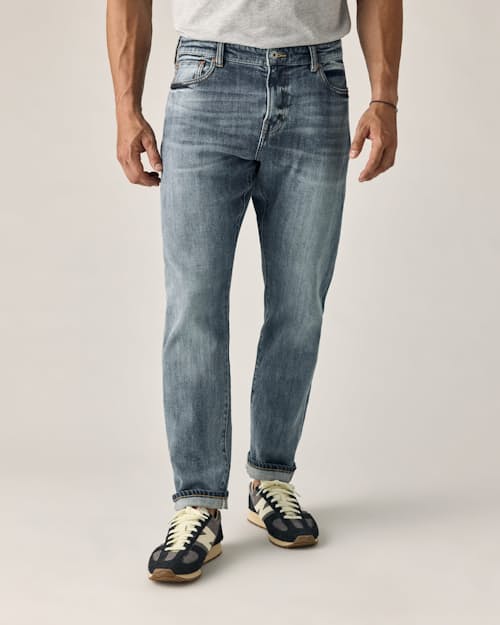 on model image of Stretch Selvedge Denim - HB Athletic Tapered