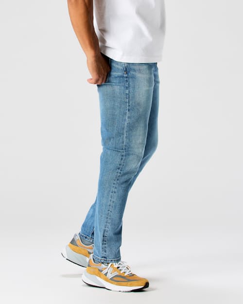 on model image of Stretch Selvedge Denim - HB Athletic Tapered