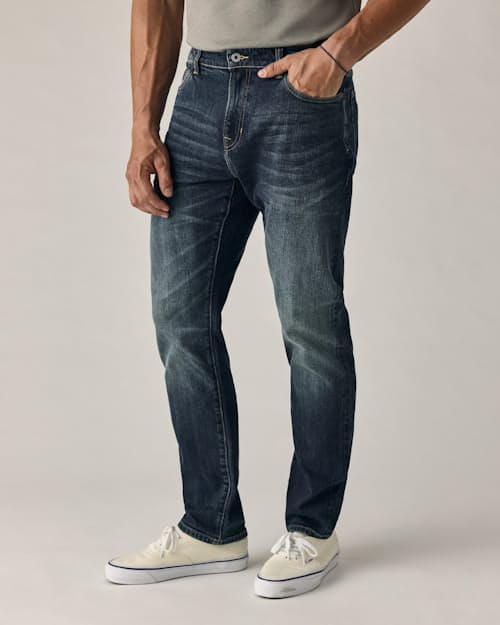 on model image of Stretch Selvedge Denim - HB Athletic Tapered