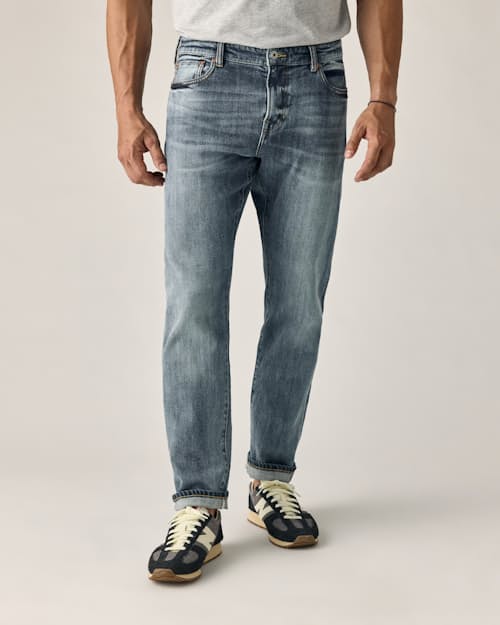 on model image of Stretch Selvedge Denim - HB Slim