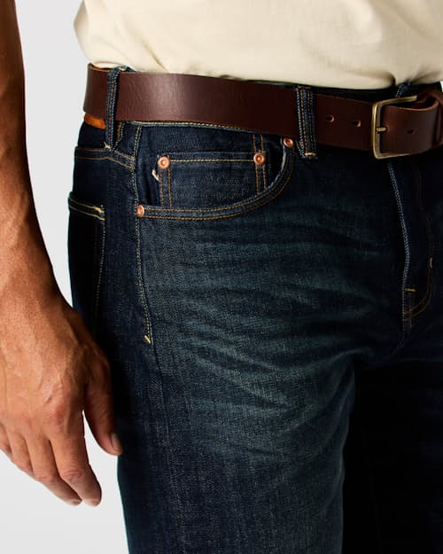 on model image of Stretch Selvedge Denim - HB Straight