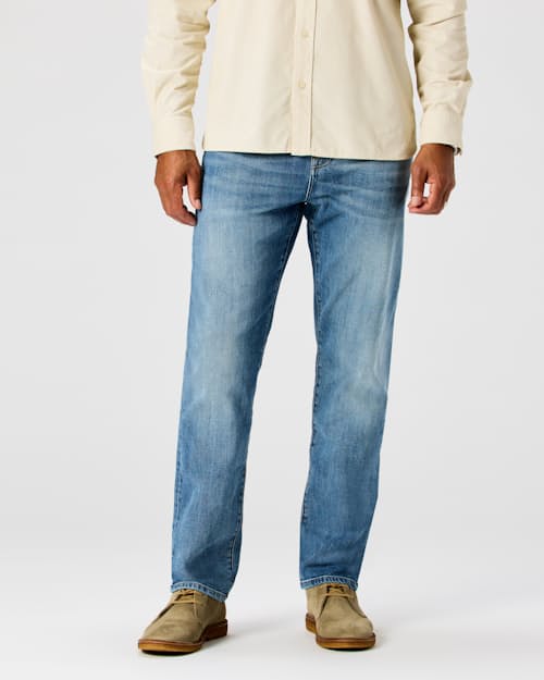 Marland is 6' 2'', 185 lbs, and wearing a size 33x34