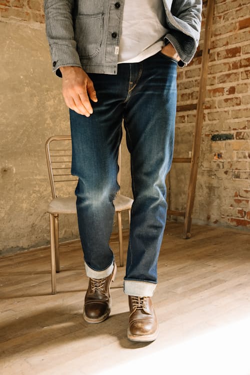 lifestyle image of The Hammer Straight 10.5 oz Stretch Denim Jeans