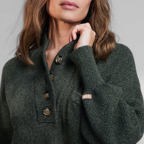 on model image of Women's Cozy Cotton Silk Pocket Henley